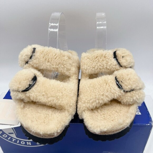 Birkenstock Arizona Big Buckle Shearling Teddy Eggshell Platform Sandal EU 41 - Picture 5 of 13